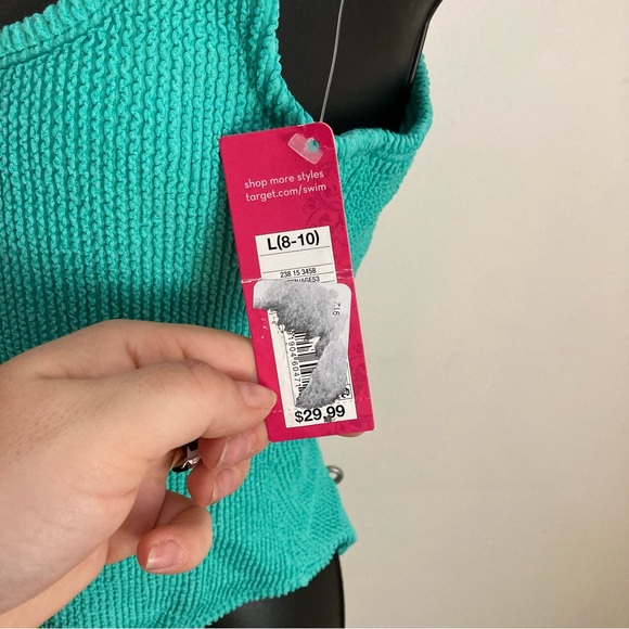 Xhilaration NWT green one piece swimsuit, high-cut, light padding L(8/10) - Picture 6 of 13